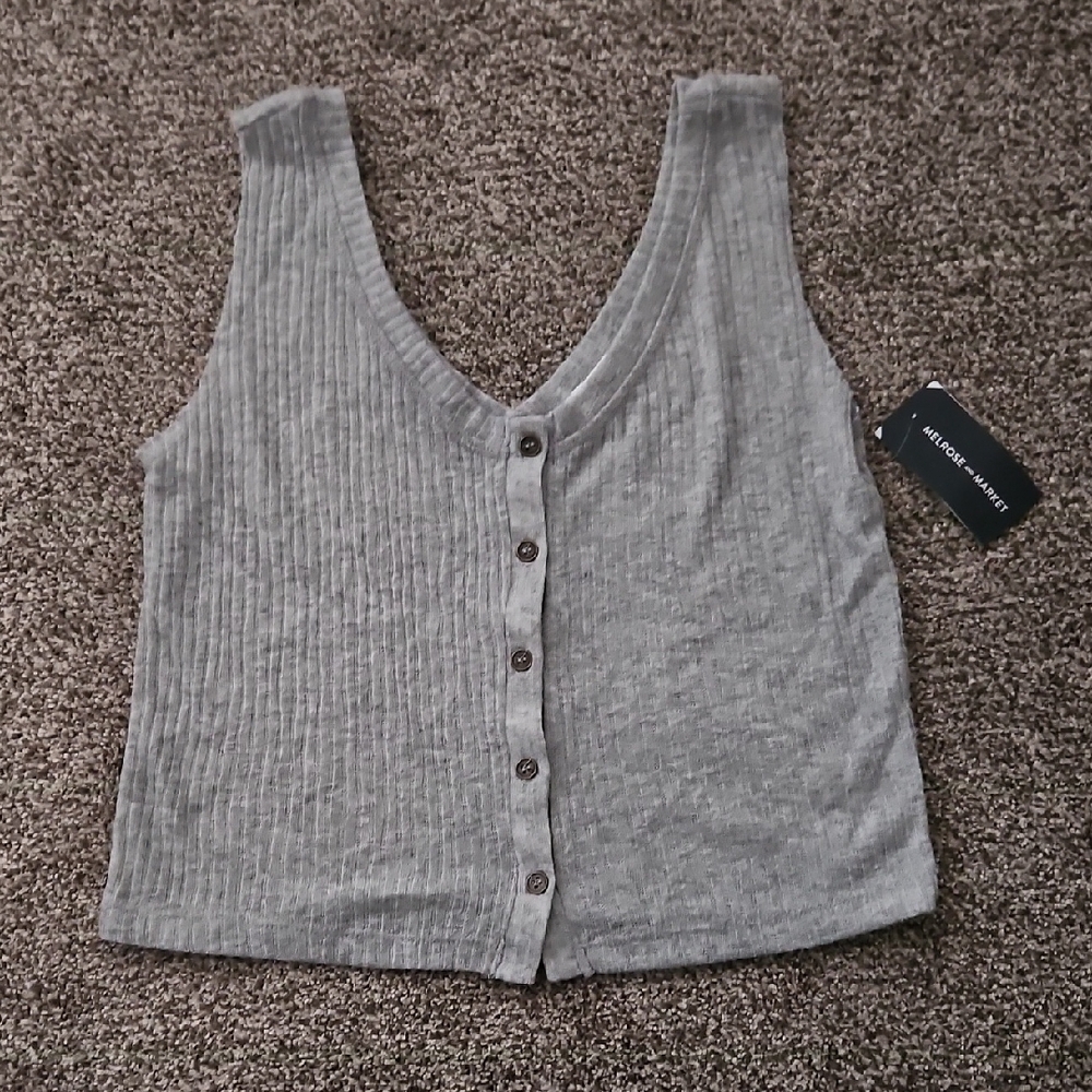 Gray Button-Down Ribbed Tank Top From Melrose And Market